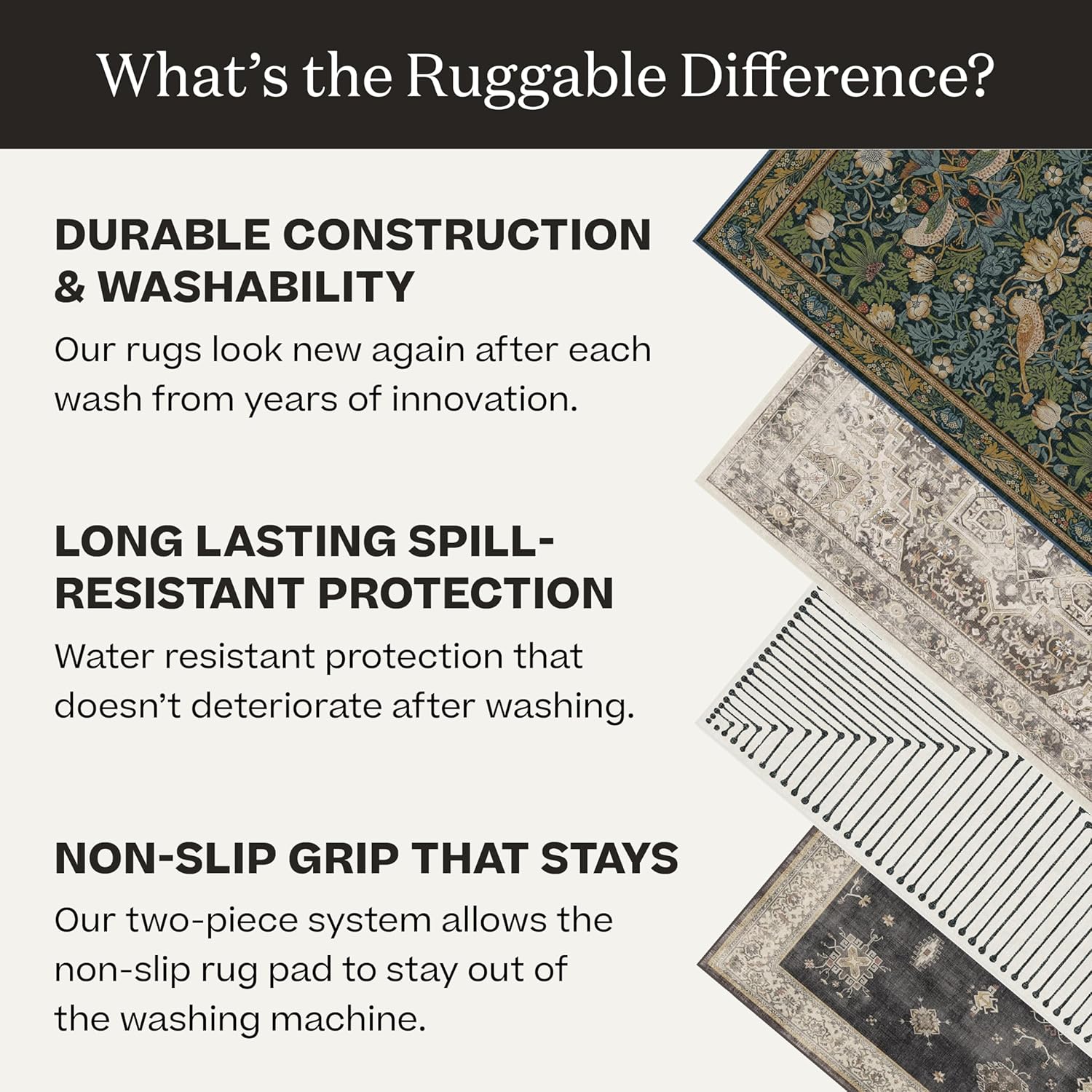 RUGGABLE Kamran Washable Area Rug 8x10 Blue Quartz C746