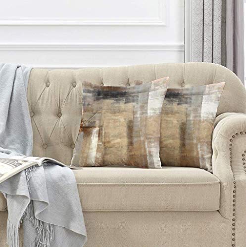 Brown and Grey Decorative Throw Pillow Covers for Couch, Set of 2, 12x20 Inches Q543