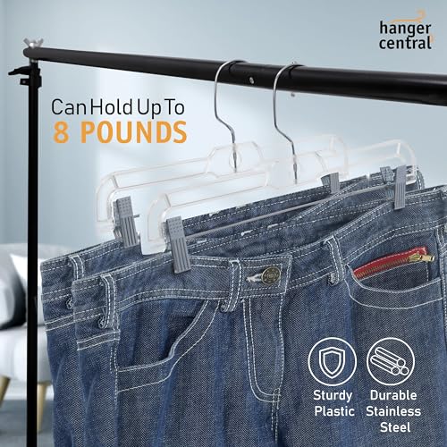 Hanger Central 12 Pack 14" Clear Skirt Hangers with Adjustable Clips D80609