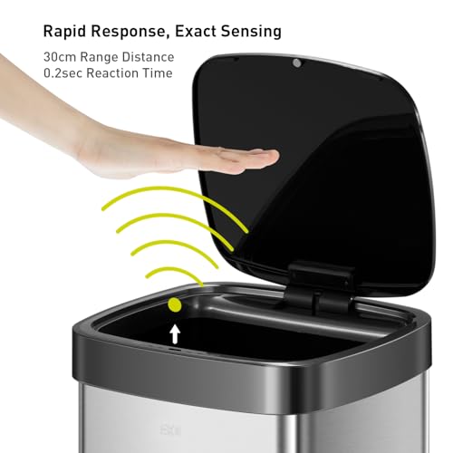 EKO Deluxe Mirage-T 13.2 Gallon Motion Sensor Trash Can, Matte Stainless Steel A485497