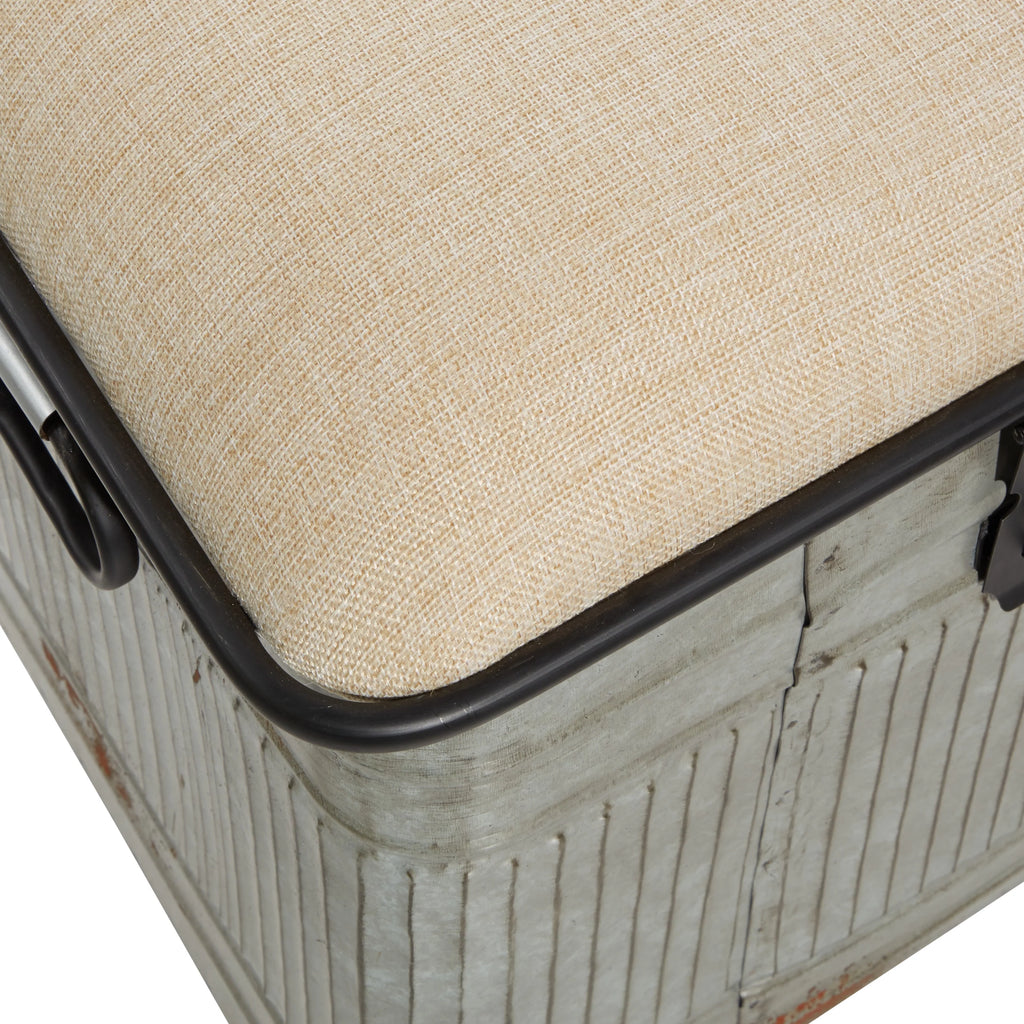 DecMode Metal Galvanized Storage Bench with Cream Burlap Top K1740