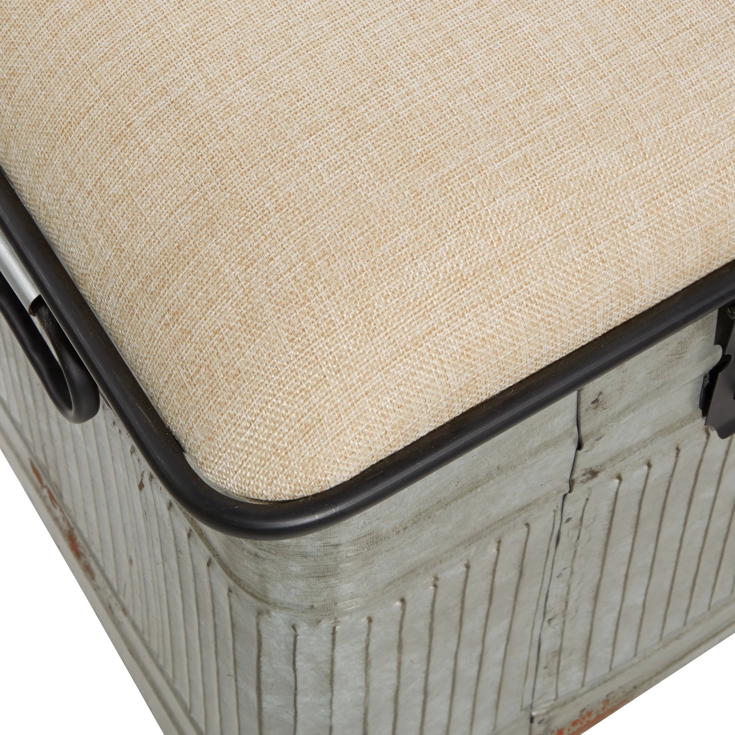DecMode Metal Galvanized Storage Bench with Cream Burlap Top K1740