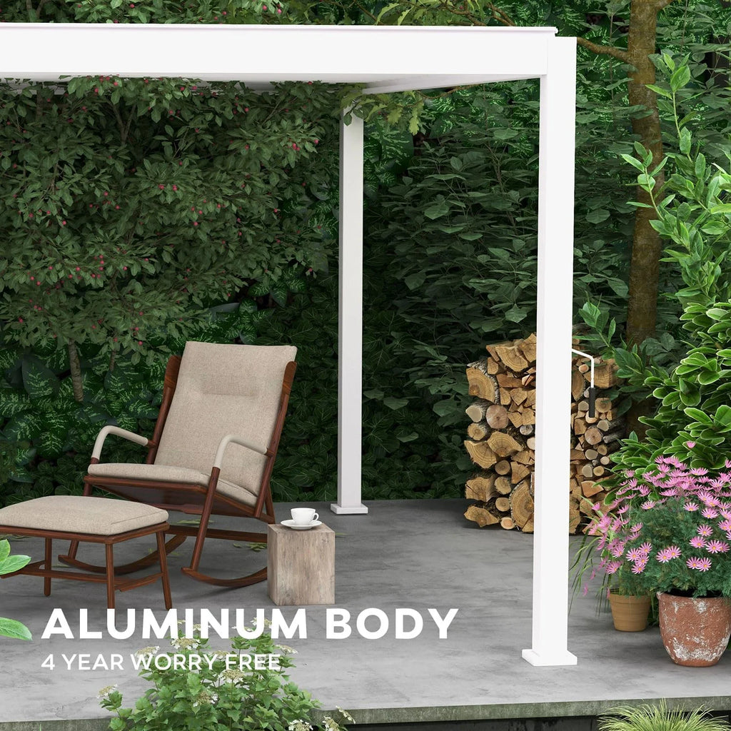 MIRADOR 111S Louvered Pergola 10' x 10' Aluminum Gazebo with Adjustable Roof, White O7051
