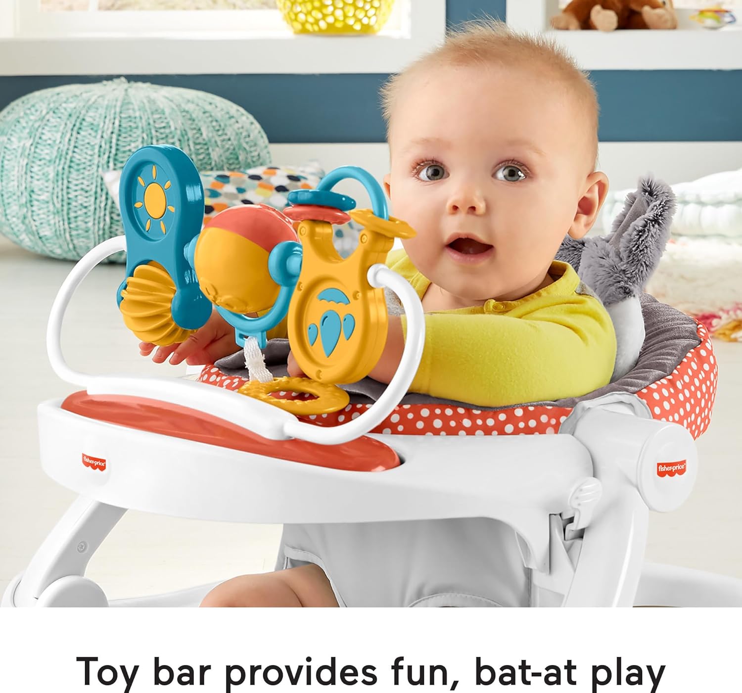 Fisher-Price Portable Baby Chair Sit-Me-Up Floor Seat with Snack Tray and Toy Bar T531256