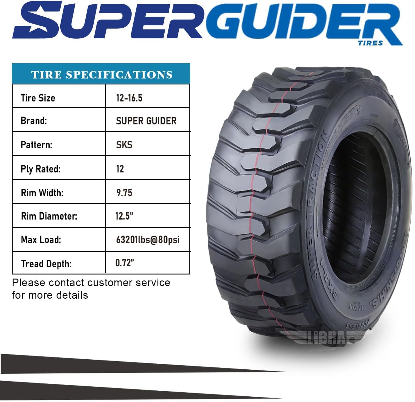 Heavy Duty 12-16.5 12 Ply Skid Steer Tire with Rim Guard Y9649