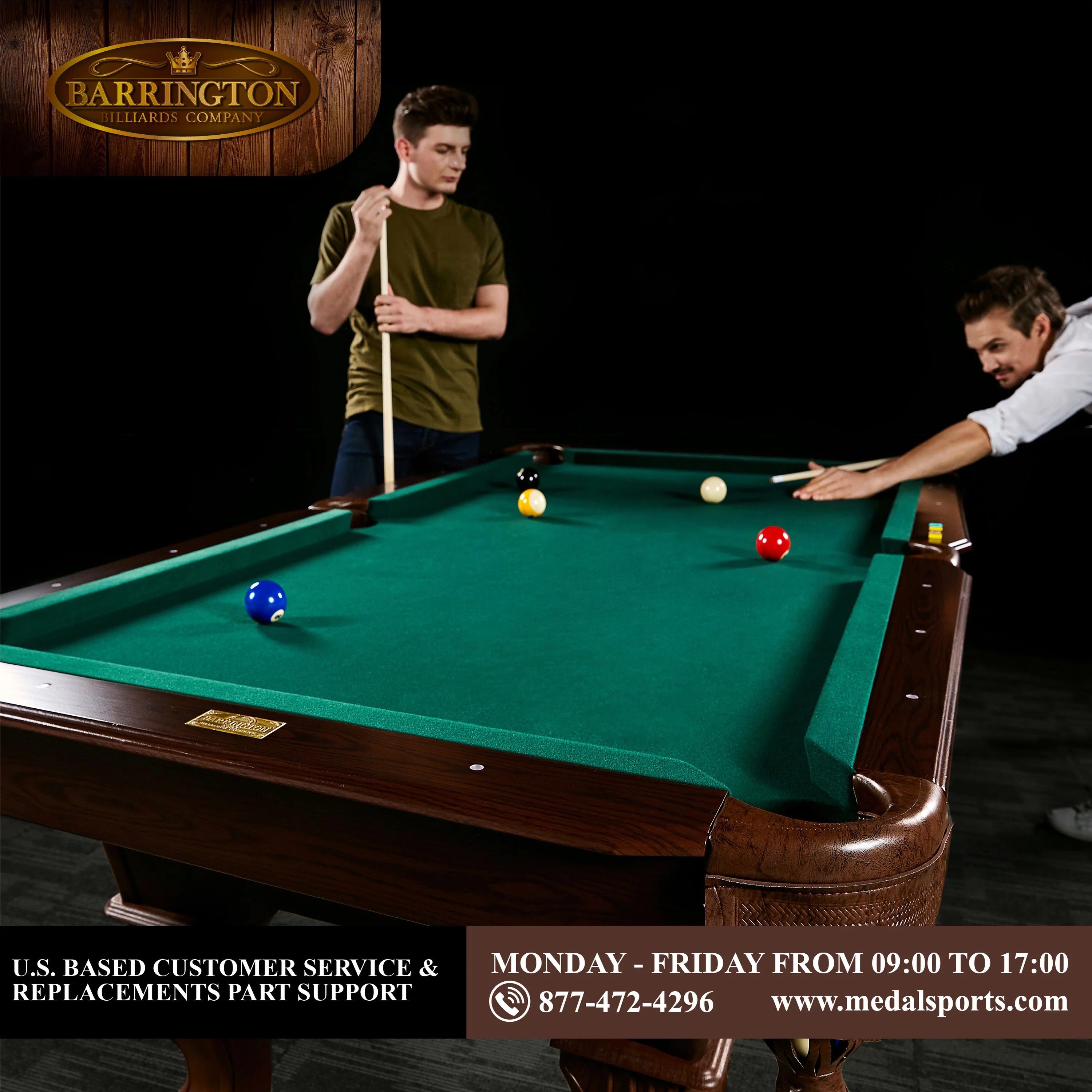 Barrington Billiards 90" Ball and Claw Leg Pool Table with Cue Rack D9928