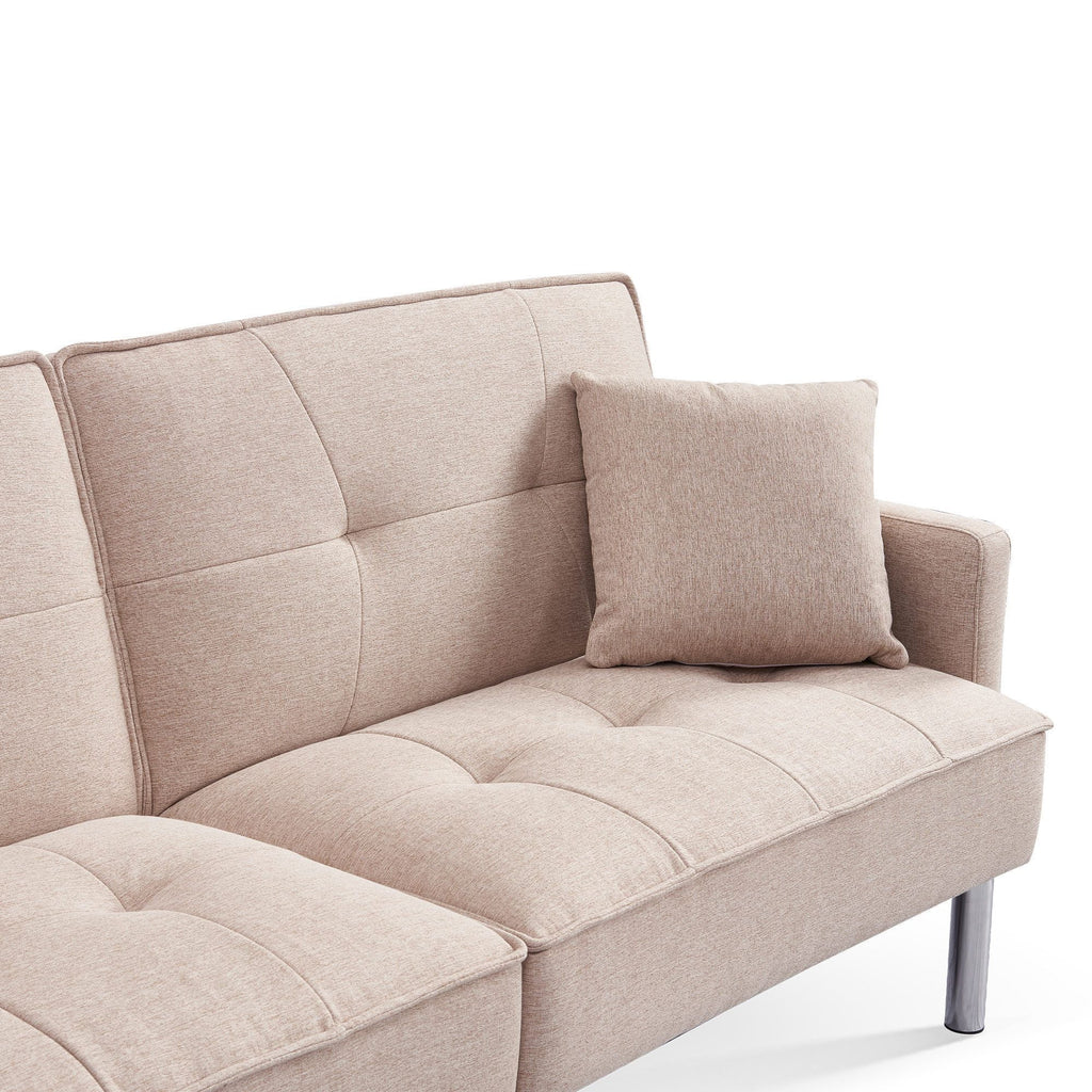 Moootto 84.6 in. Extra Long Tufted Beige Fabric Futon Sofa Bed P625