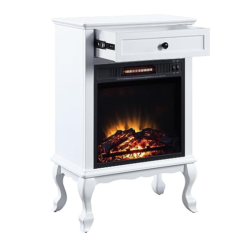 Electric Fireplace with Mantel & Storage Drawer, 1500W Freestanding Heater, White J689200