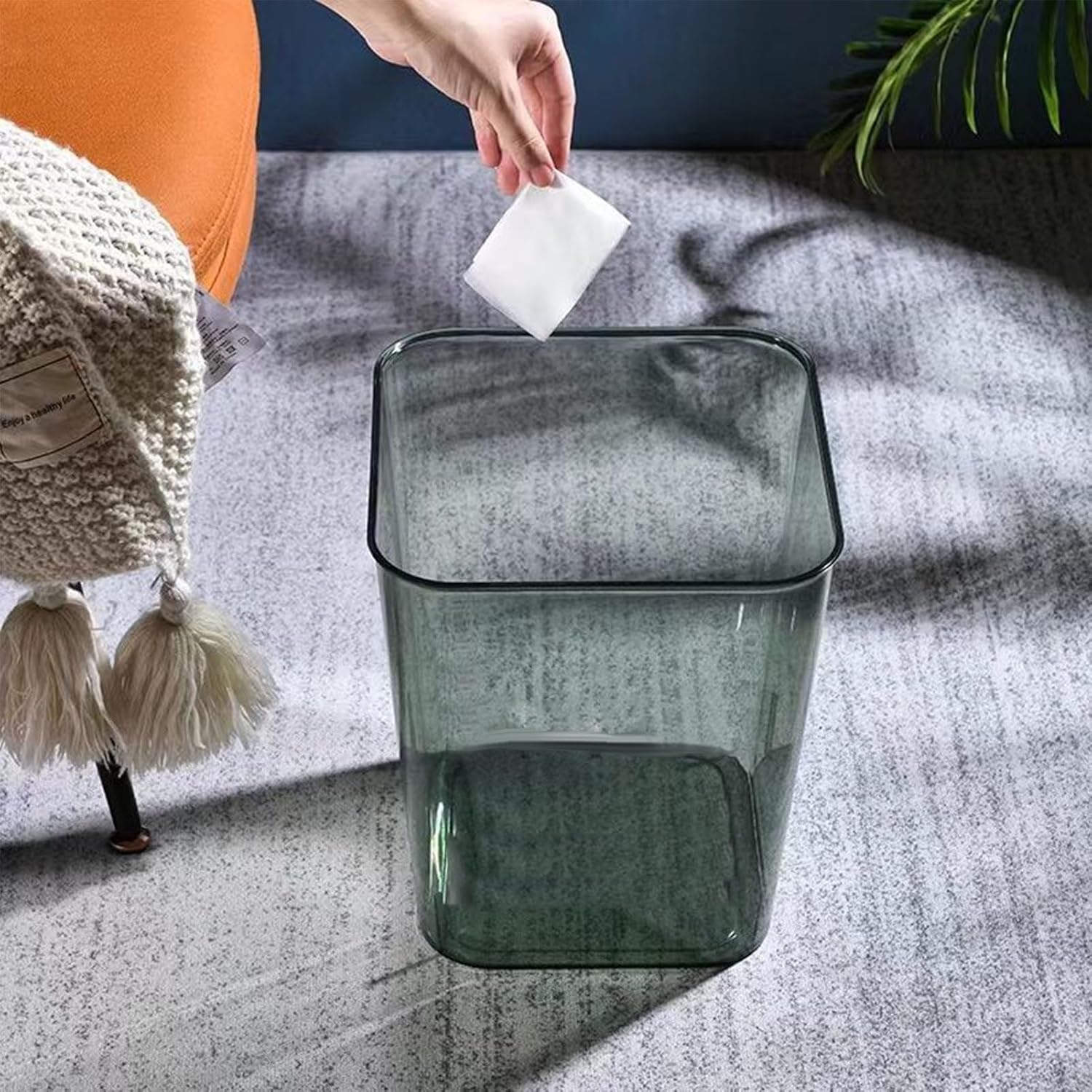 Acrylic Trash Can, Transparent Large Capacity Wastebasket for Bathroom, Kitchen, Office B42804