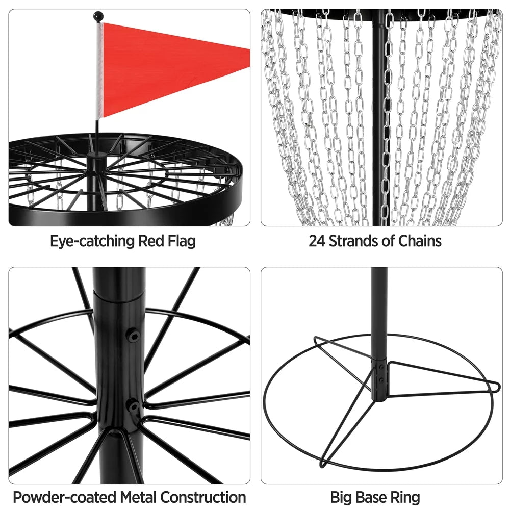 SmileMart 24-Chain Disc Golf Goal with Carrying Bag and 3 Discs, Black Z67541