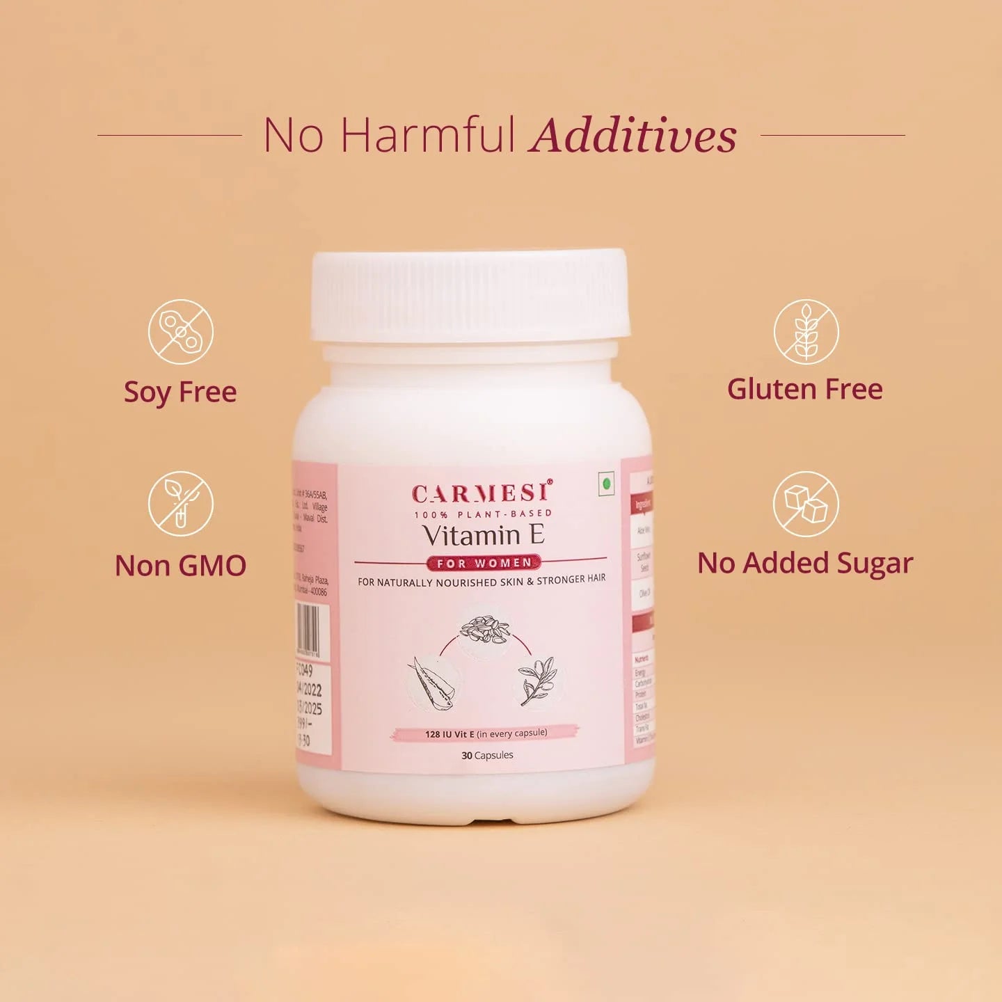 Carmesi 100% Plant-Based Vitamin E Capsules for Women, 30 Count W2715
