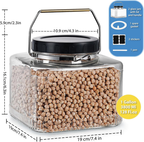2 Pack 1 Gallon Glass Jar with Screw Lids and Stainless Steel Handle S424191