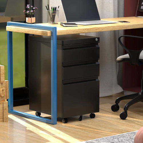3 Drawer Metal File Cabinet with Lock Black F268