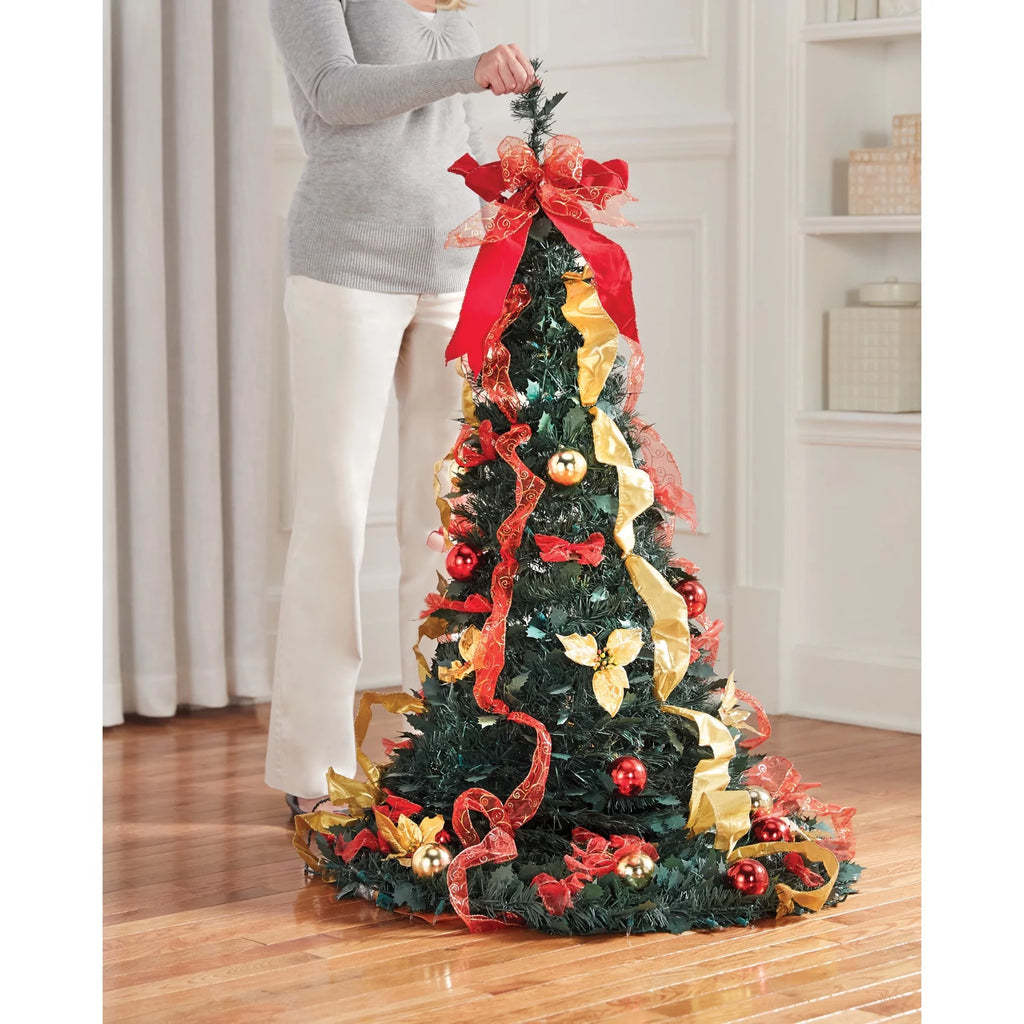 Brylanehome Pre-Lit 6-Foot Pop-Up Christmas Tree, Red White F5135