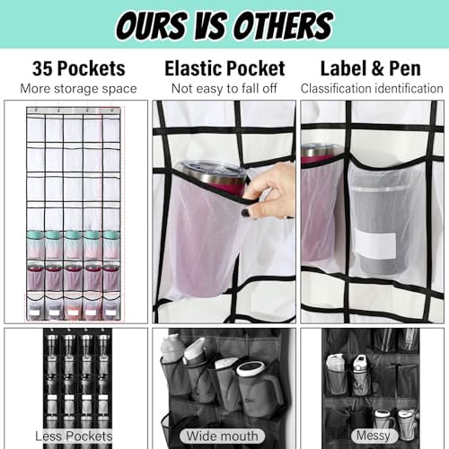 Over the Door Water Bottle Organizer with Elastic Strap Mesh Bag (White) V93124
