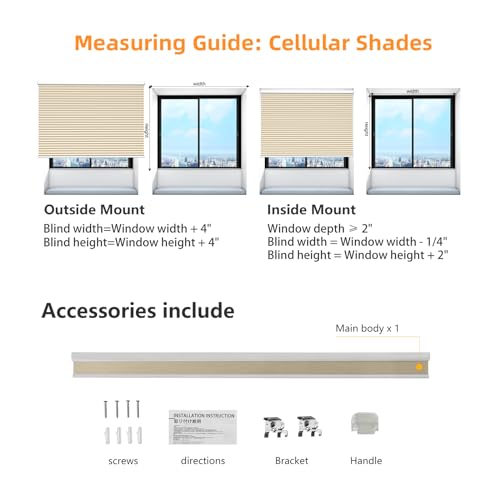 Cellular Shades Cordless Light Filtering Honeycomb Blinds for Windows, White B81780