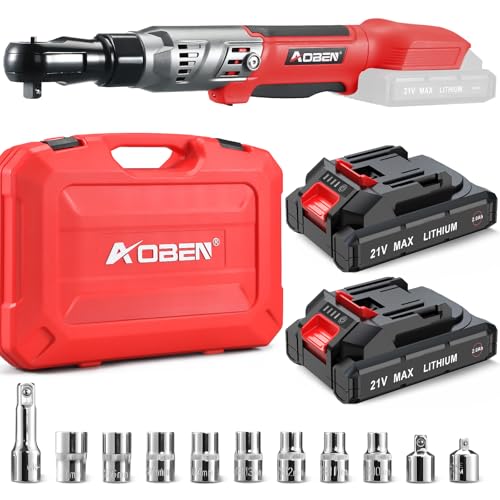 AOBEN Cordless Electric Ratchet Wrench Set, 3/8" 12V Power Ratchet Tool Kit With 2 Packs 2000mAh Lithium-Ion Battery And Charger