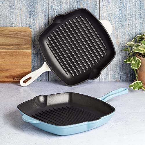 Country Living Enameled Cast Iron Square Griddle Grill Pan 11-Inch Cream B273880
