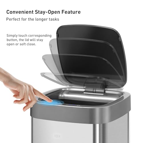EKO Deluxe Mirage-T 13.2 Gallon Motion Sensor Trash Can, Matte Stainless Steel A485497