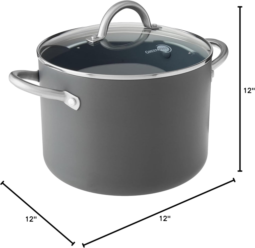 GreenPan Lima Hard Anodized Ceramic Nonstick 8QT Stock Pot with Lid, Gray C783083
