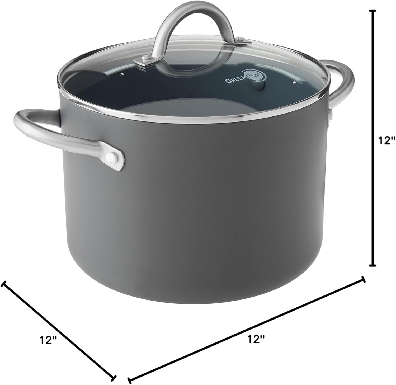 GreenPan Lima Hard Anodized Ceramic Nonstick 8QT Stock Pot with Lid, Gray C783083