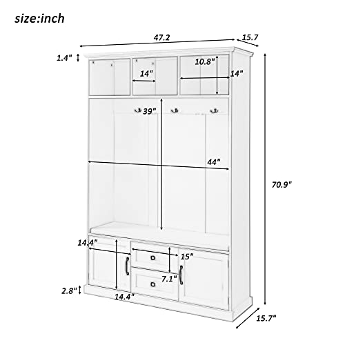 Hall Tree Coat Hanger with Storage Bench, Beige G7700