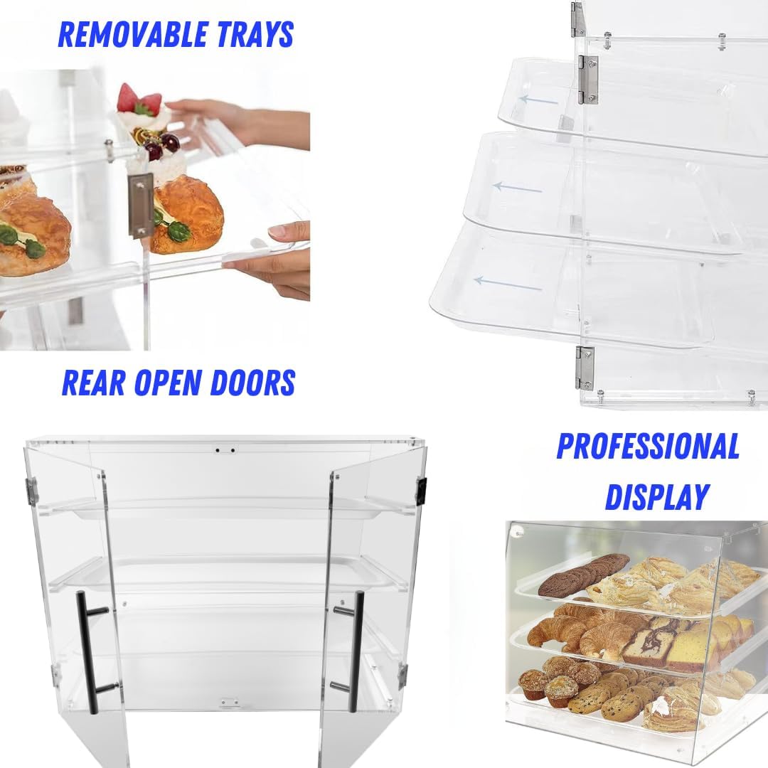 3-Tier Commercial Countertop Pastry Display Case with Rear Door T132727
