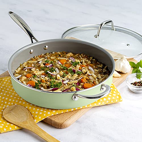 Goodful Ceramic Nonstick Deep Saute Pan with Lid, 4-Quart, Green Y886412