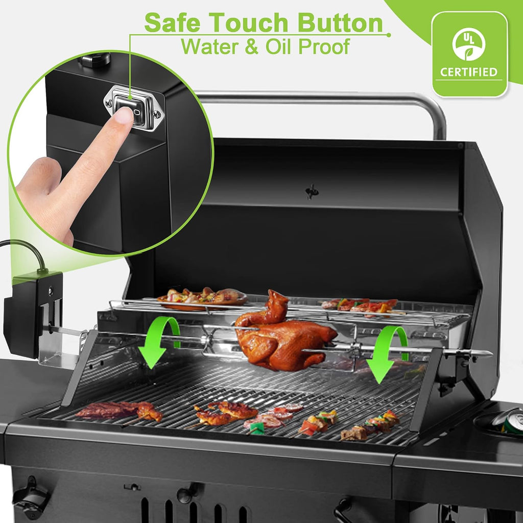Dreyoo Universal Rotisserie Grill Kit with 120V Motor, 28'' Spit Rod L814159