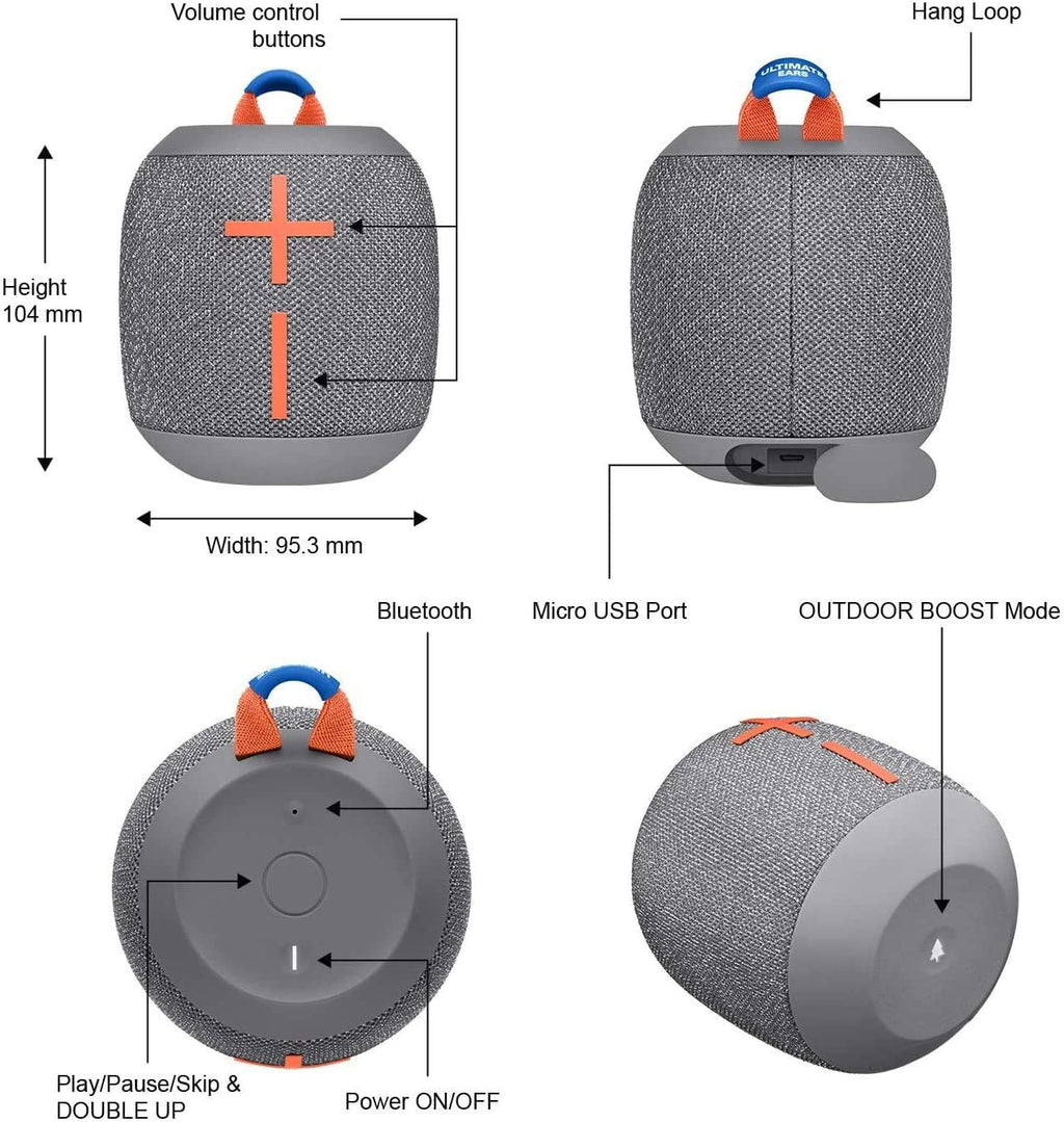 Logitech WONDERBOOM 2 Portable Waterproof Bluetooth Speaker, Crushed Ice Grey S3014
