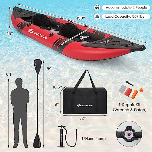 Goplus Inflatable Kayak 2-Person Set for Adults with Aluminum Oars and EVA Padded Seat V246876