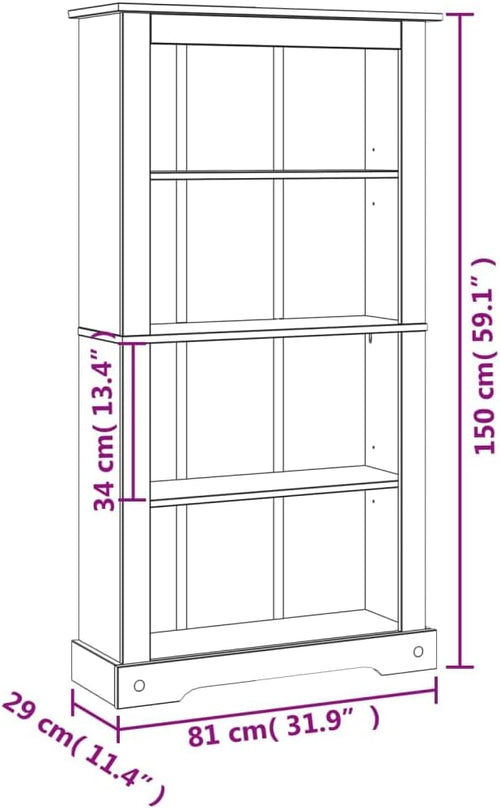 4-Tier Bookcase Mexican Pine Corona Range Home Furniture Y802