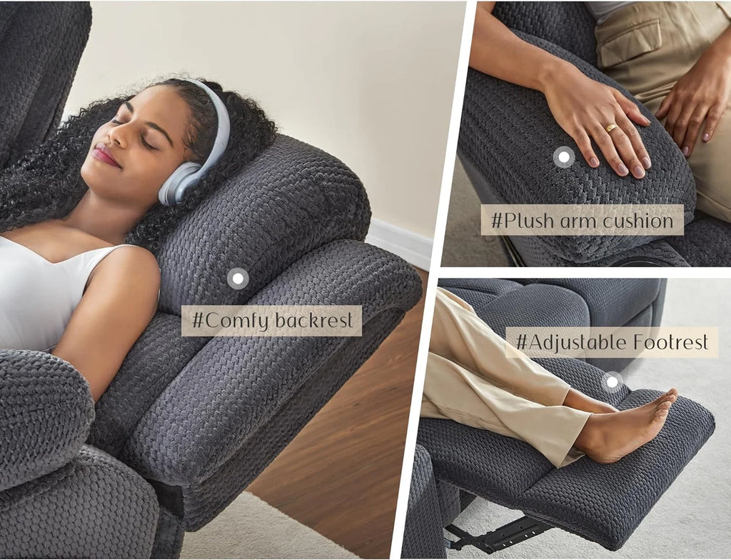 AMERLIFE Recliner Couch 3 Seater Sofa with Cup Holders, Grey D17178