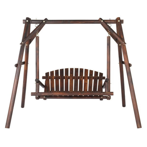 6.5ft Hardwood Patio Swing with Stand, Carbonized Loveseat for 2 G698