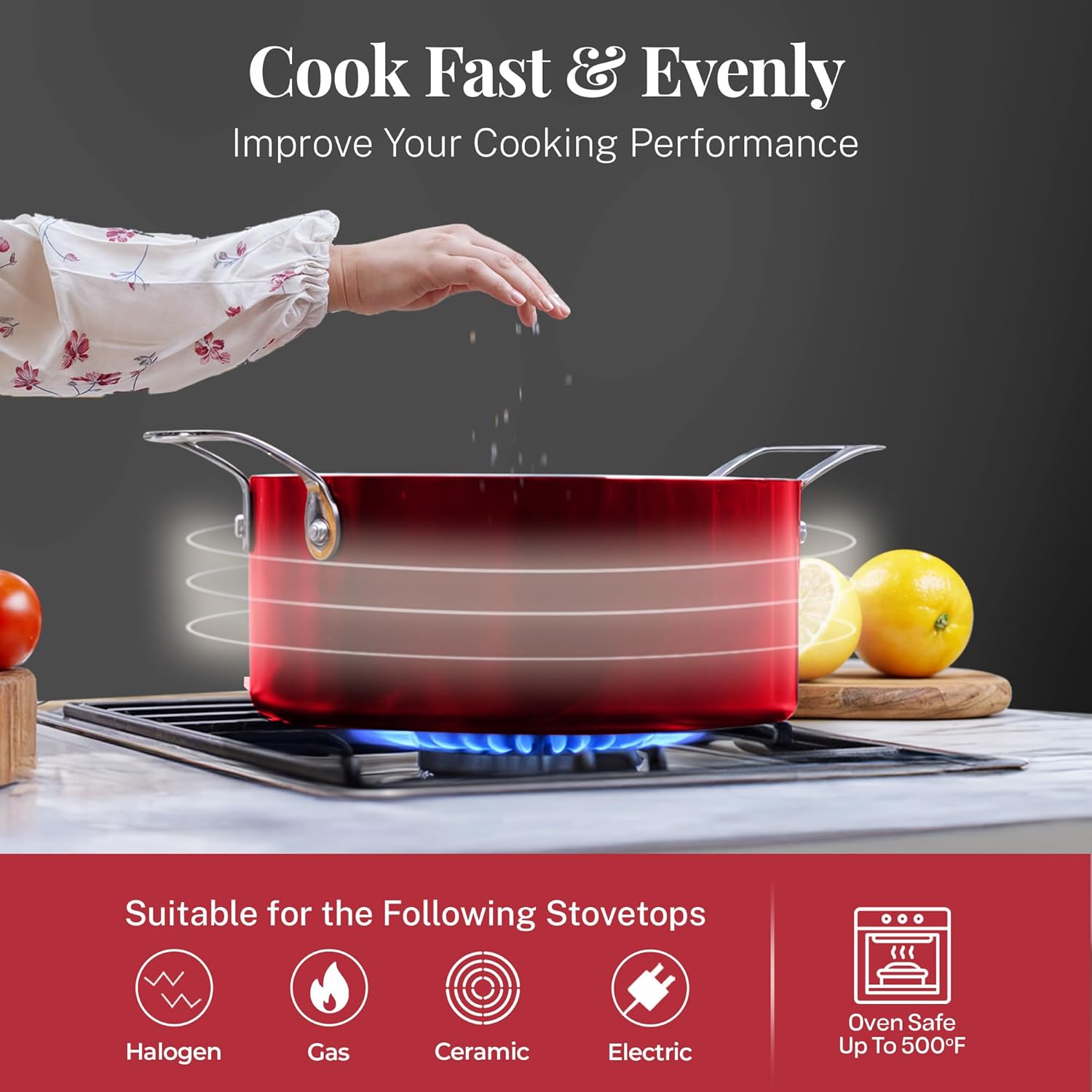 Gotham Steel 20 Pc Pots and Pans Set Nonstick Cookware with Lids, Red E4197