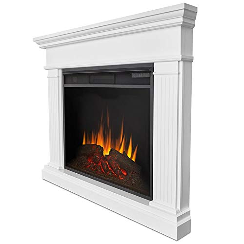 BOWERY HILL Traditional Corner Electric Fireplace Mantel Heater with Remote, White O938730