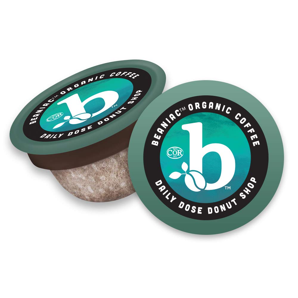 beaniac Organic Daily Dose Donut Shop Light Roast Single Serve Coffee Pods, 30 Count N808349