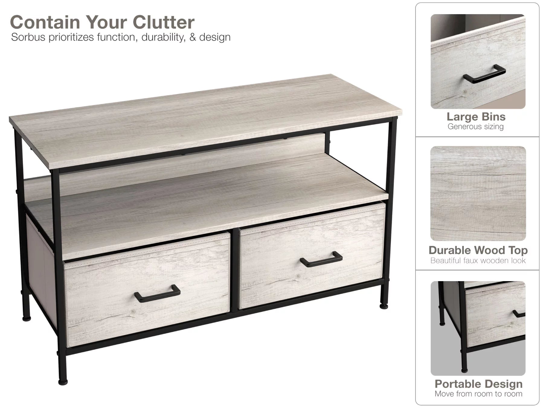 Sorbus TV Stand Dresser with 2 Drawers - Television Riser Chest with Storage (Rustic Beige) C3365