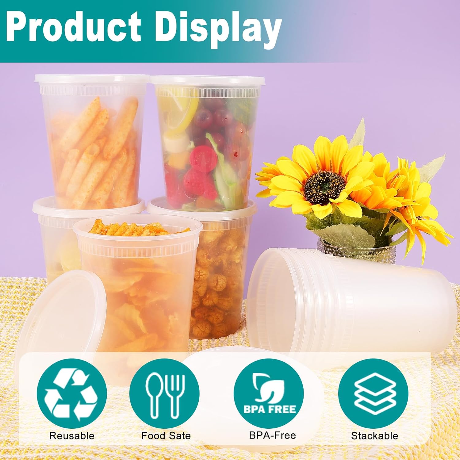 50 Pack 32oz Deli Containers with Airtight Lids, BPA-Free, Leakproof R686477