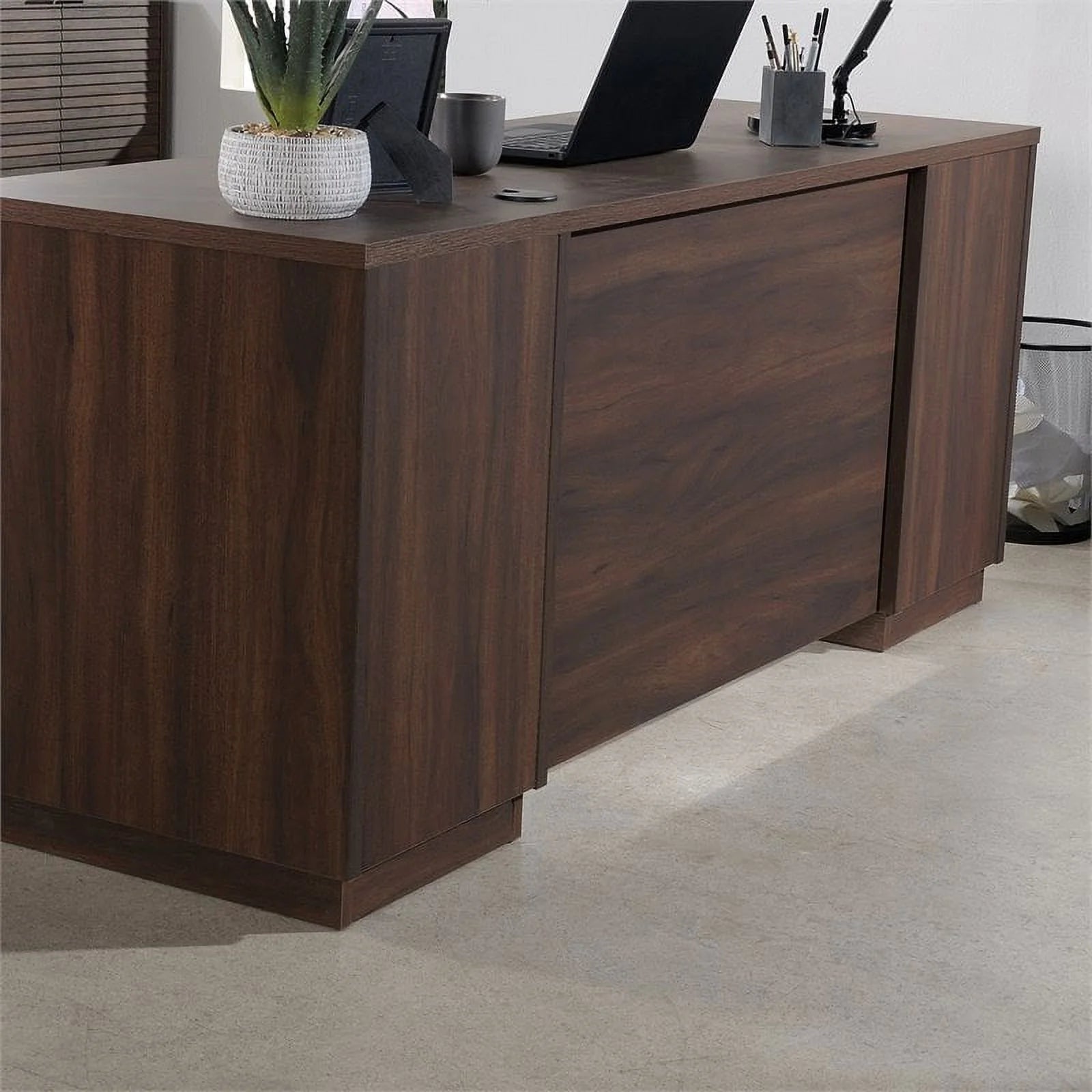 Pemberly Row 72" Wooden Computer Desk in Spiced Mahogany M418710