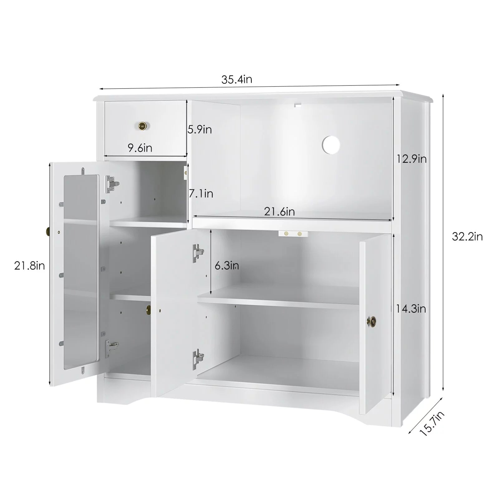 Homfa Microwave Cabinet with Hutch, White W754241