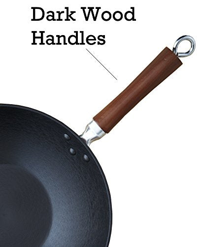 IMUSA USA Light Cast Iron Wok with Wood Handles 14-Inch N953