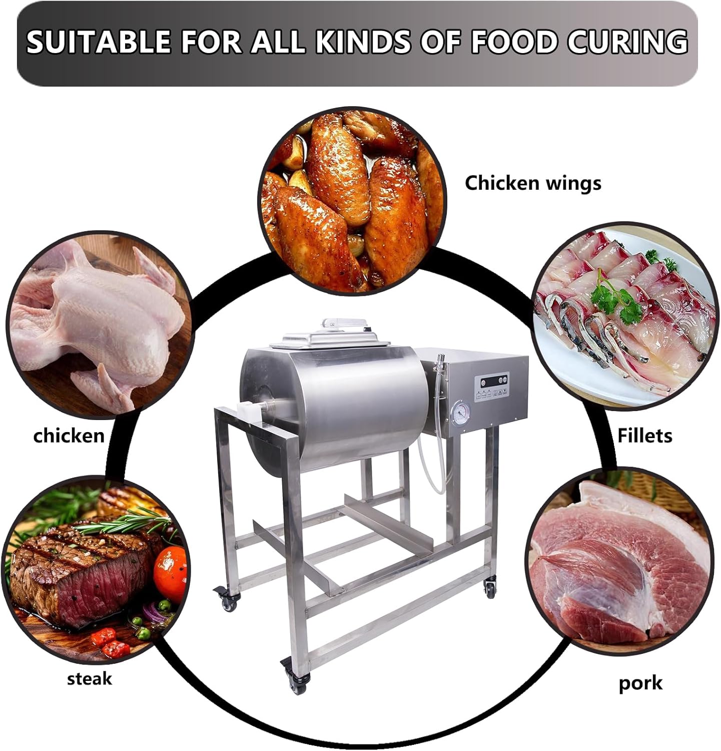 Hakka Commercial Meat Tumbler 90lb Vacuum Curing Machine Stainless Steel H975