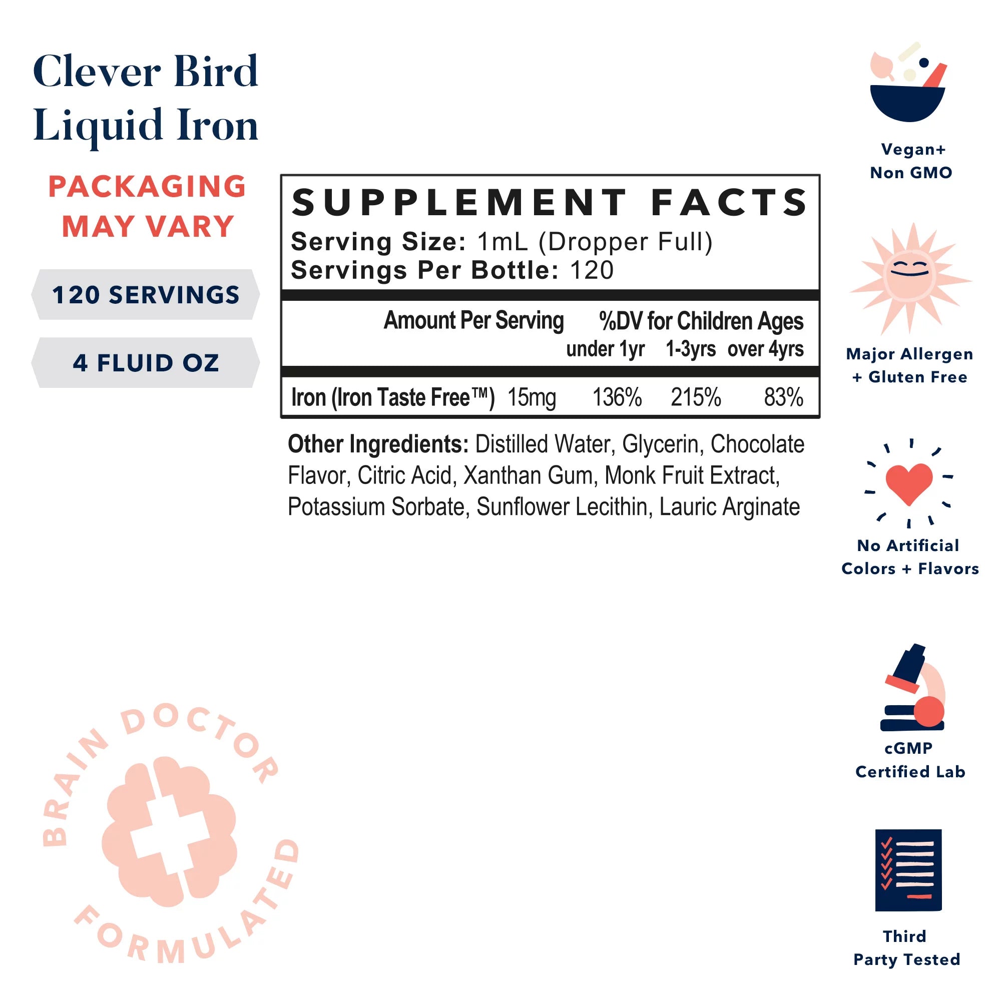 Clever Bird Liquid Iron Supplement - 15mg Vegan Drops for Kids and Adults, Chocolate Flavor A952957