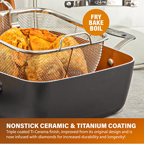 GOTHAM STEEL 6 Qt Nonstick Copper Deep Square Casserole Pan & Stock Pot 4 Piece Set G541