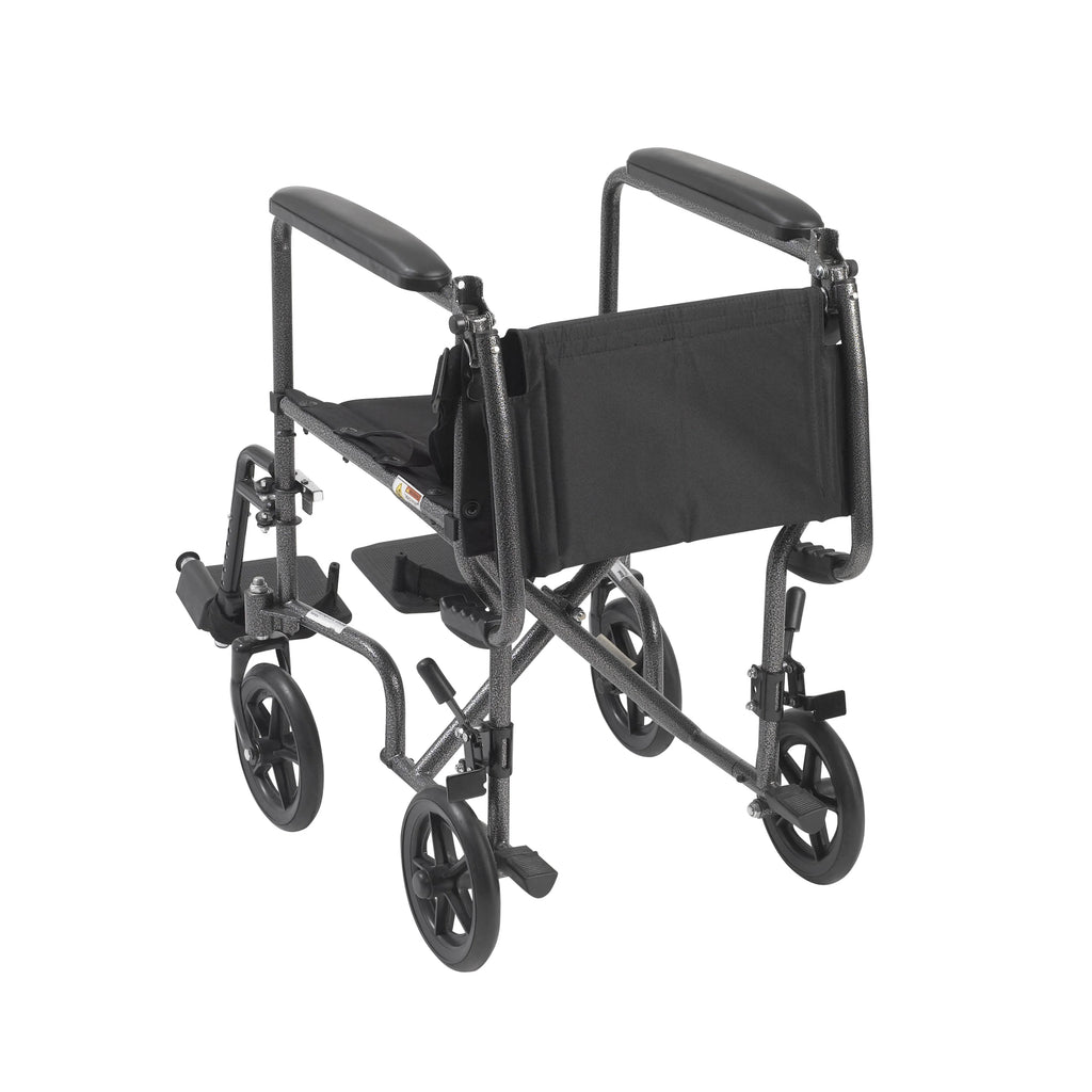 Drive Medical Lightweight Steel Transport Wheelchair, Fixed Full Arms, 19" Seat U357