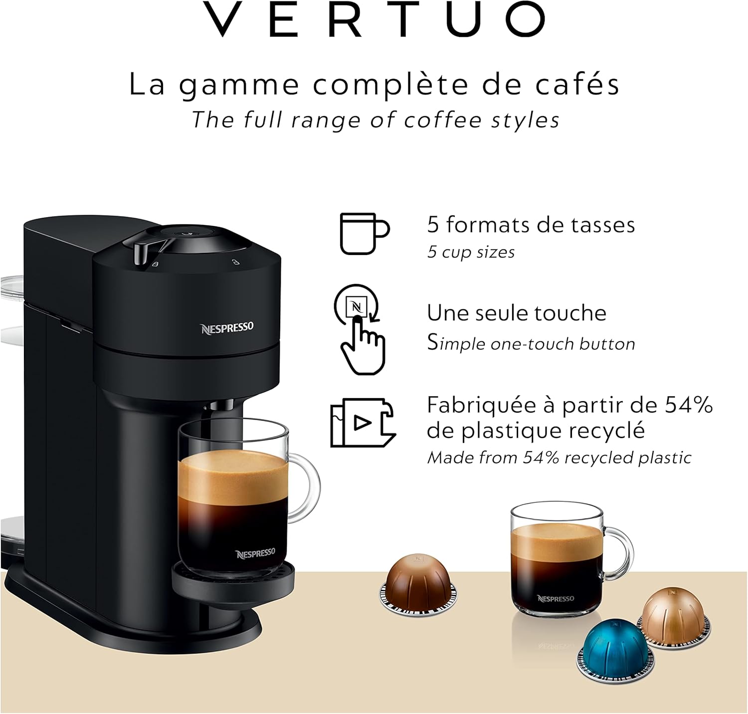 Nespresso Vertuo Next Coffee and Espresso Machine with Aeroccino by Breville, Matte Black Z3431