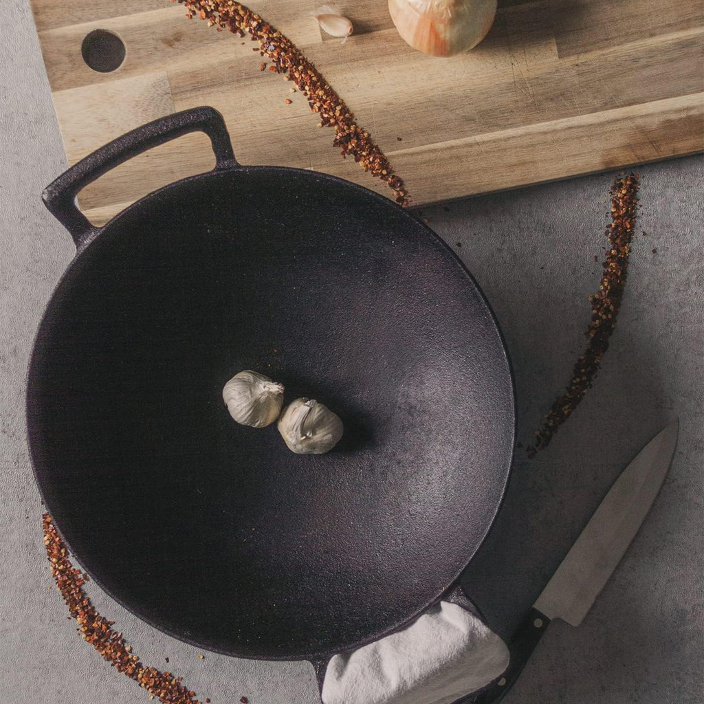 Backcountry Iron 14 inch Cast Iron Wok with Flat Base and Handles W762060
