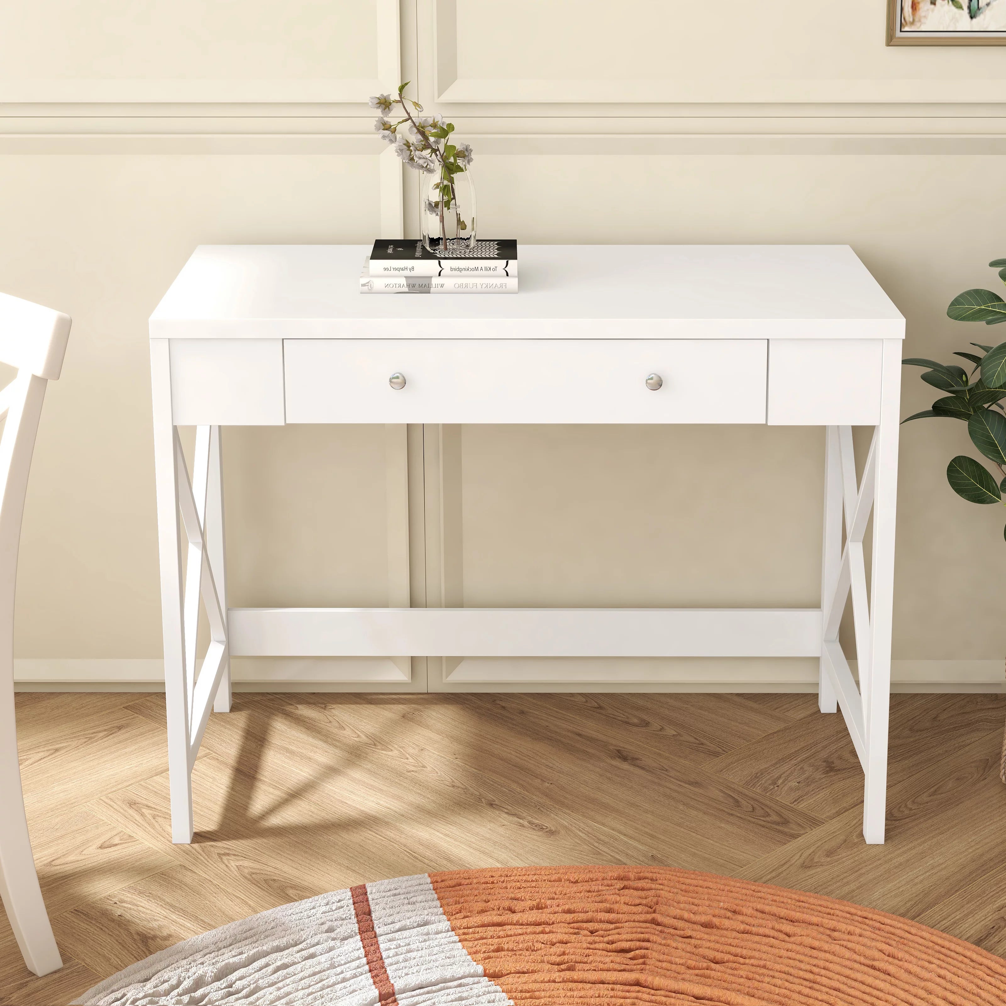 paproos White Work Study Table with Storage Drawer K118