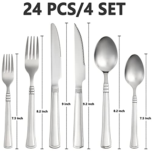 24-Piece Stainless Steel Silverware Set with Steak Knives, Service for 4 X313266
